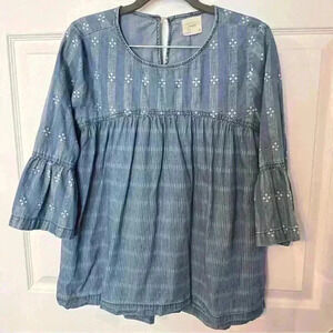 Harper by Francesca’s Blue Boho Chambray Tunic Blouse Size Medium